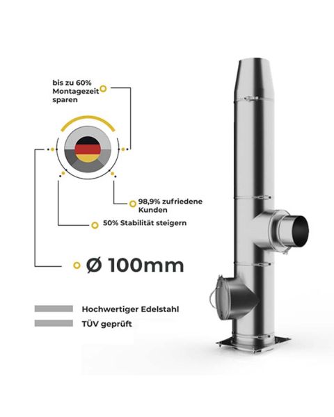 Ø 100mm 2,2m bis 12,2m Doppelwandige Bausatz Edelstahlkamin/Edelstahlschornstein  