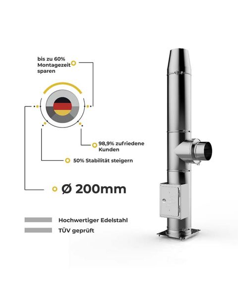 Ø 200mm Doppelwandige Bausatz mit Twist-Lock System 2,2m bis 12,2m Edelstahlkamin/Edelstahlschornstein