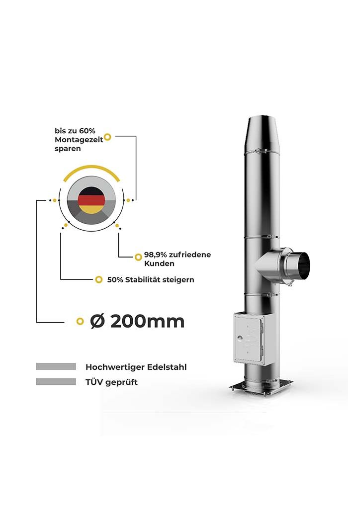 Ø 200mm Doppelwandige Bausatz mit Twist-Lock System 2,2m bis 12,2m Edelstahlkamin/Edelstahlschornstein