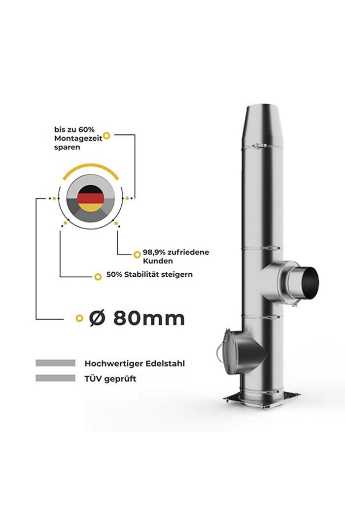 Ø80mm 2,2m bis 12,2m Doppelwandige Bausatz Edelstahlkamin/Edelstahlschornstein  