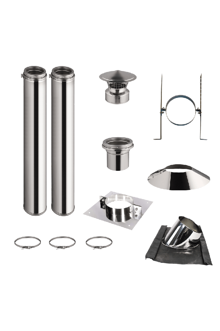 Ø 130mm Edelstahlkamin / Edelstahlschornstein Bausatz Innenmontage an der Wand doppelwandig mit Twist-Lock System